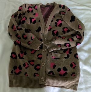 pink leopard print brown cardigan